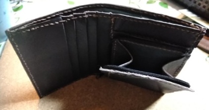 革で布地張りの二つ折り財布を手作りする 試作品編 みどりの革遊び